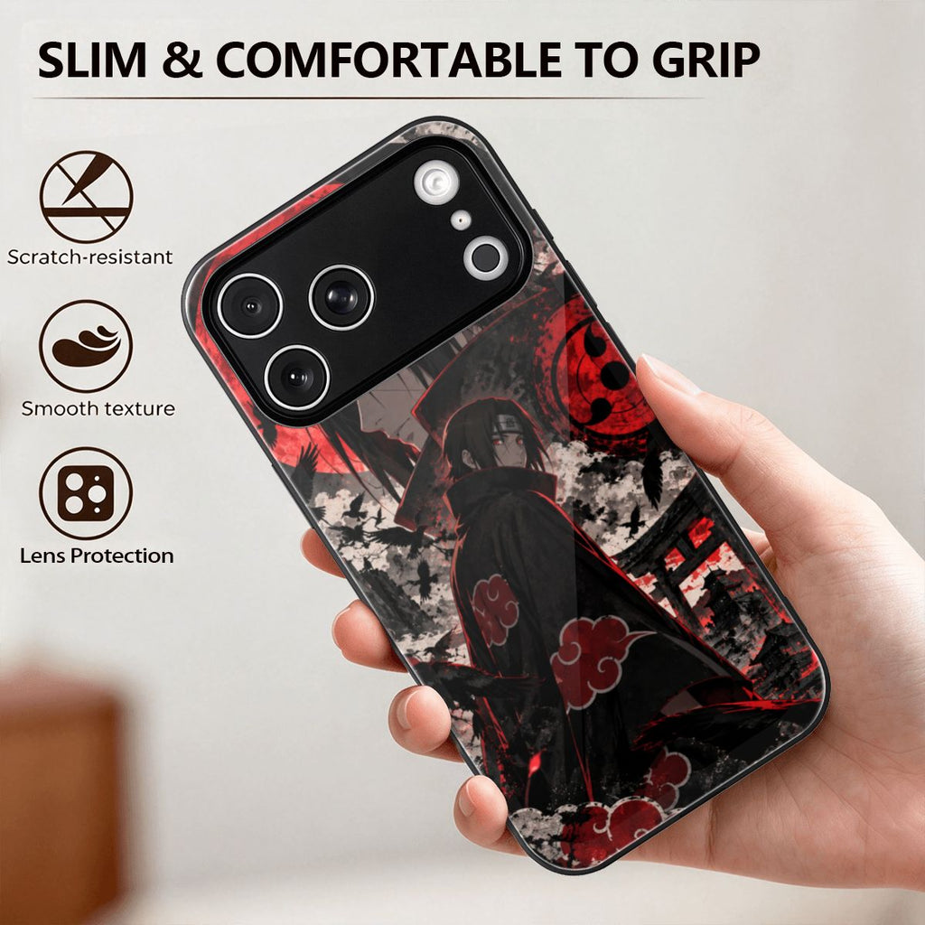 iPhone 18 Pro Max Glass Phone Case Itachi Uchiha Beneath the Blood Moon Untitled design