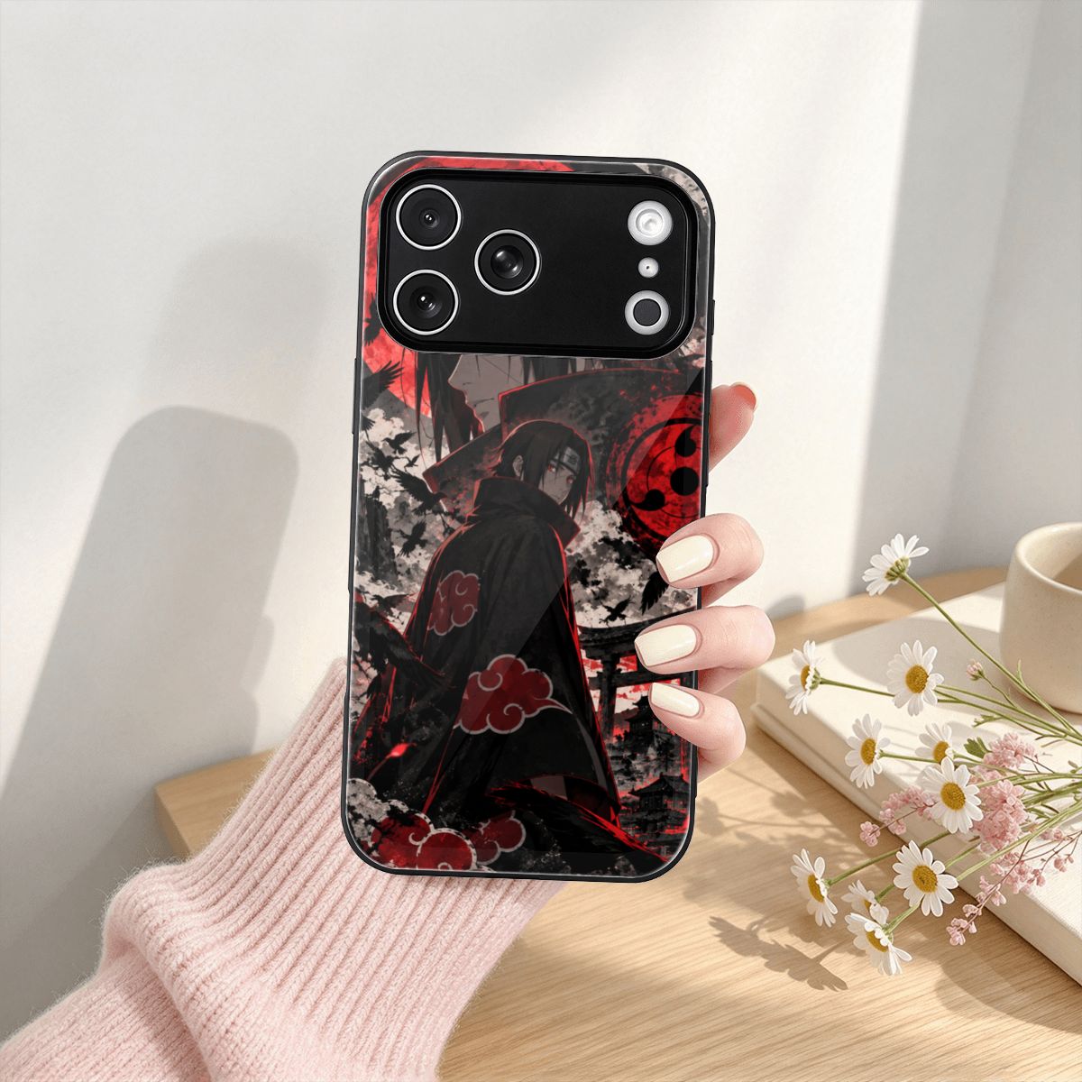 iPhone 18 Pro Max Glass Phone Case Itachi Uchiha Beneath the Blood Moon Untitled design