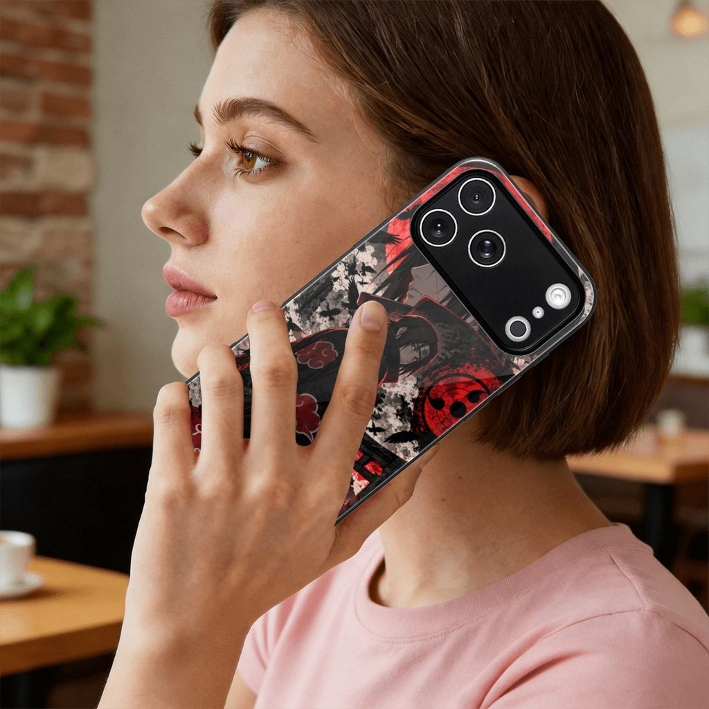 iPhone 18 Pro Max Glass Phone Case Itachi Uchiha Beneath the Blood Moon Untitled design